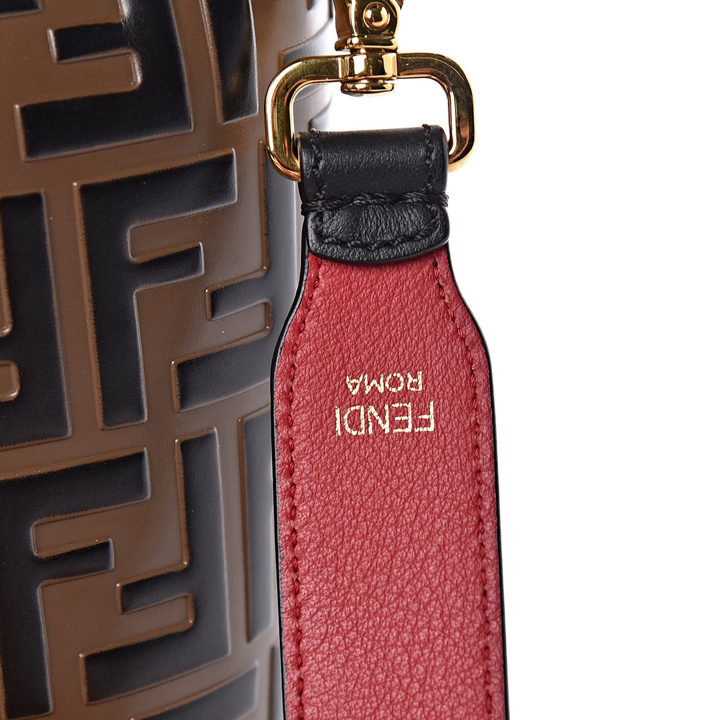 Vitello Grace F is Fendi Bi-Color FF 1974 Embossed Grande Mon Tresor Bucket Bag Maya Black Fragola