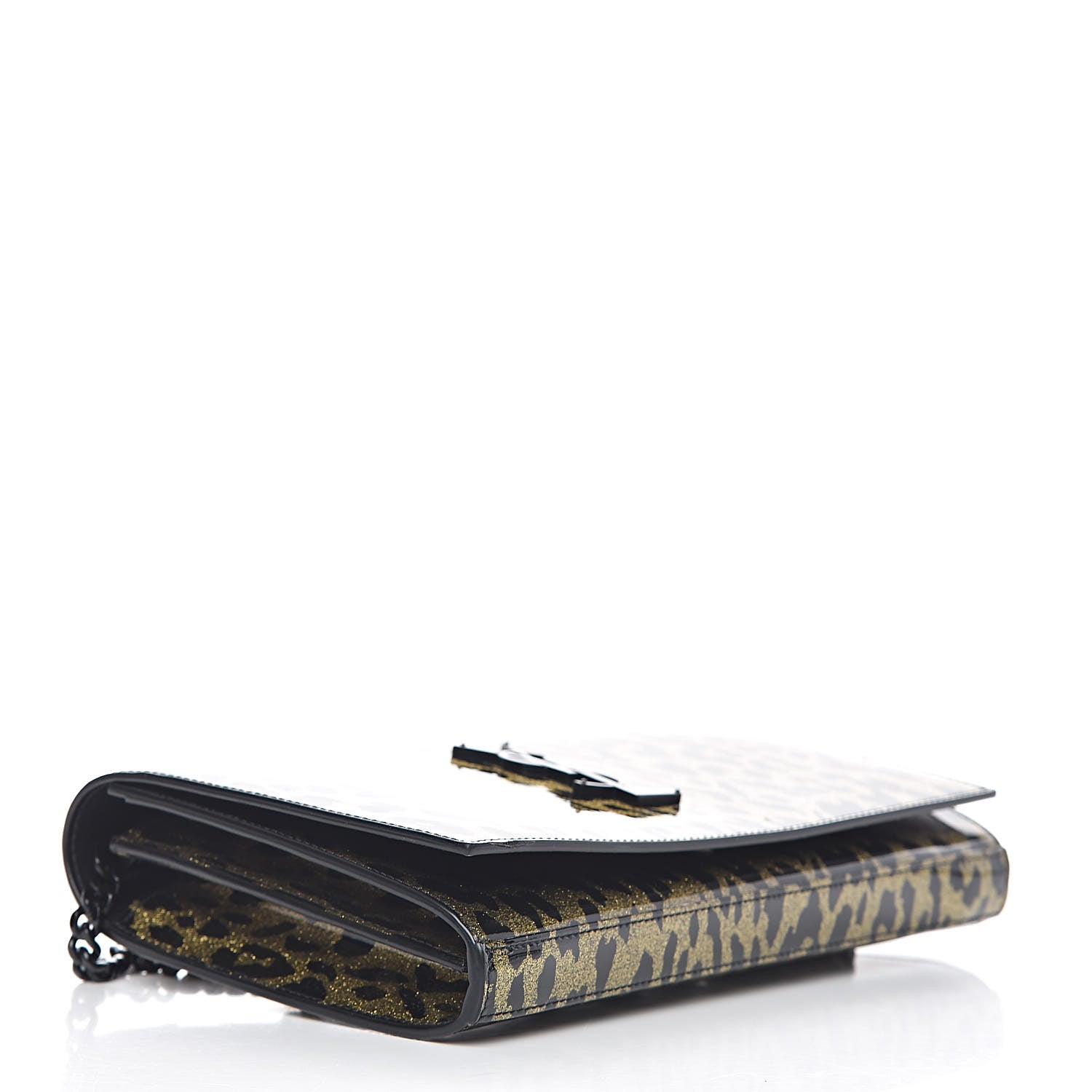 Saint Laurent Patent Leopard Print Monogram Chain Wallet Leopard Black Gold 4 of 10