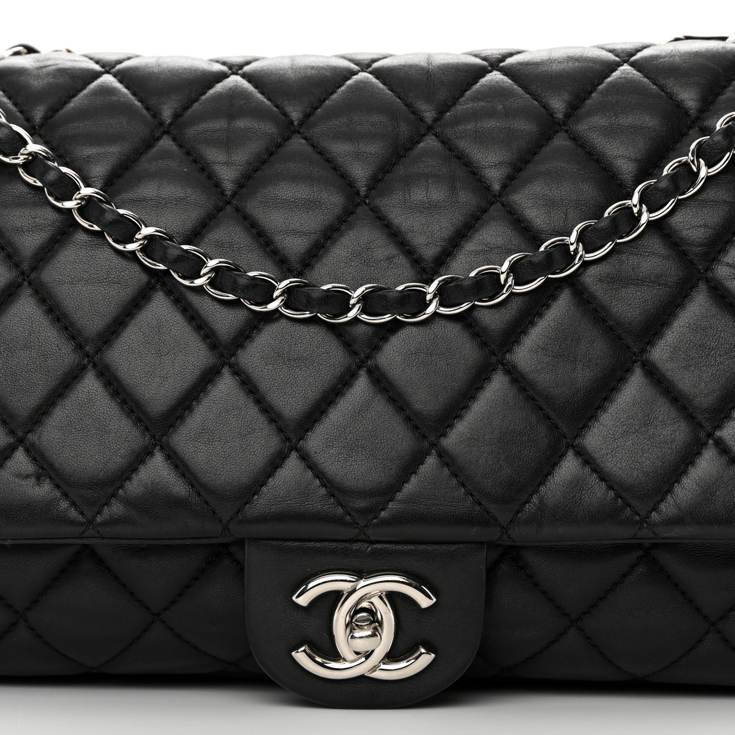 Lambskin Quilted Jumbo Coco Rain Flap Black