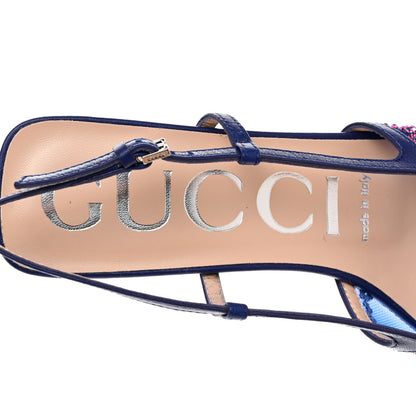 Gucci Tela Retino Nappa Charlotte Crystal GG Monogram Square G 35mm Slingback Pumps 37 Splash Net Blue Witch 6 of 8