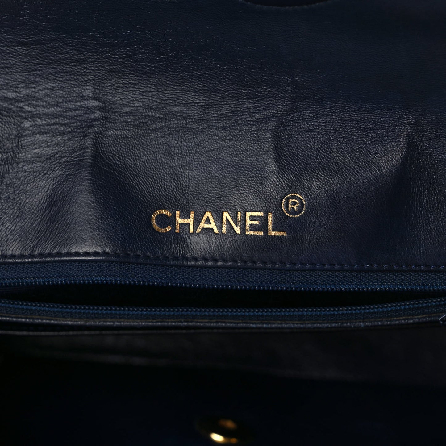 Lambskin Quilted Medium Single Flap Navy