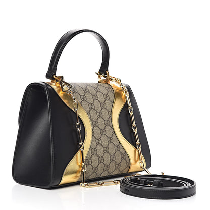 Gucci GG Supreme Monogram Small Osiride Top Handle Bag Black Gold 3 of 11