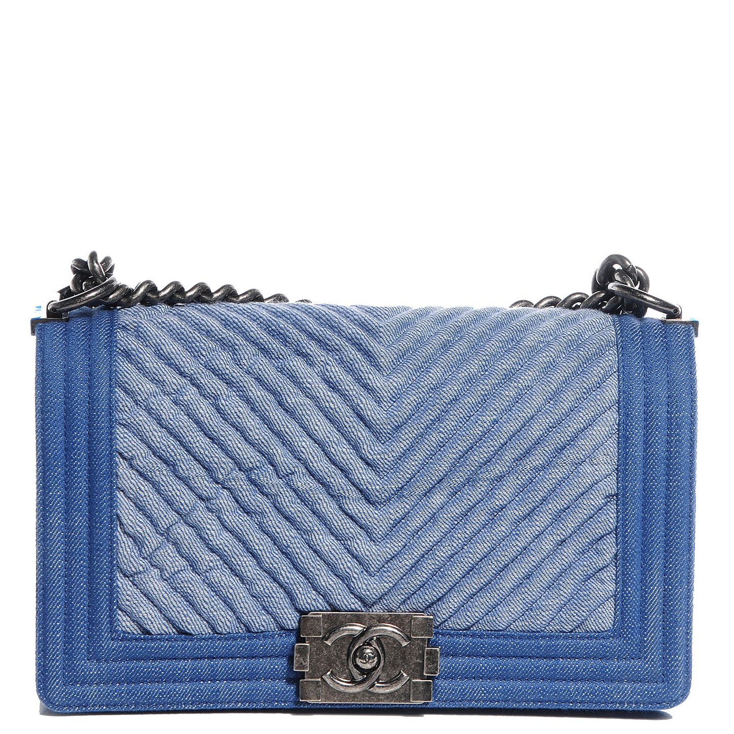 Denim Chevron Medium Boy Flap Blue