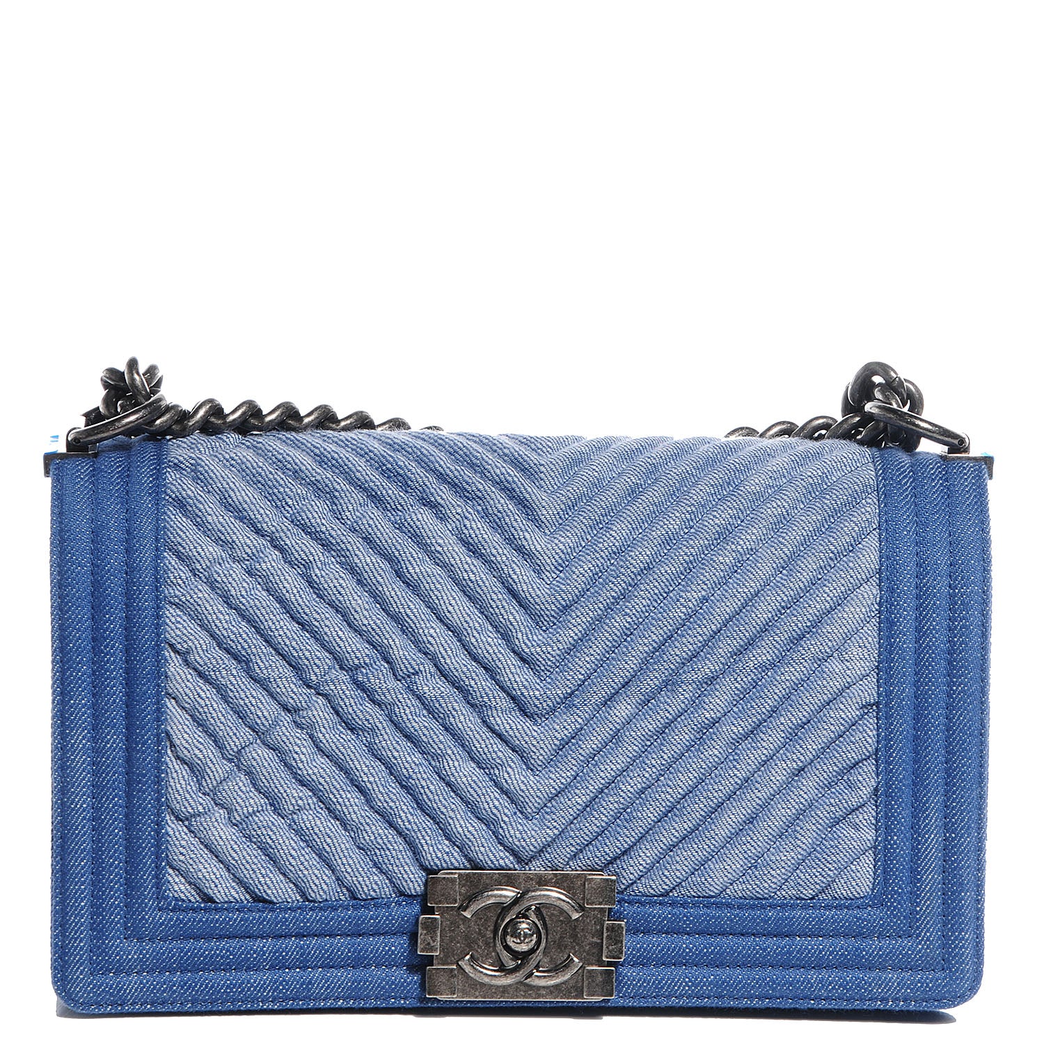 Chanel Denim Chevron Medium Boy Flap Blue 1 of 8