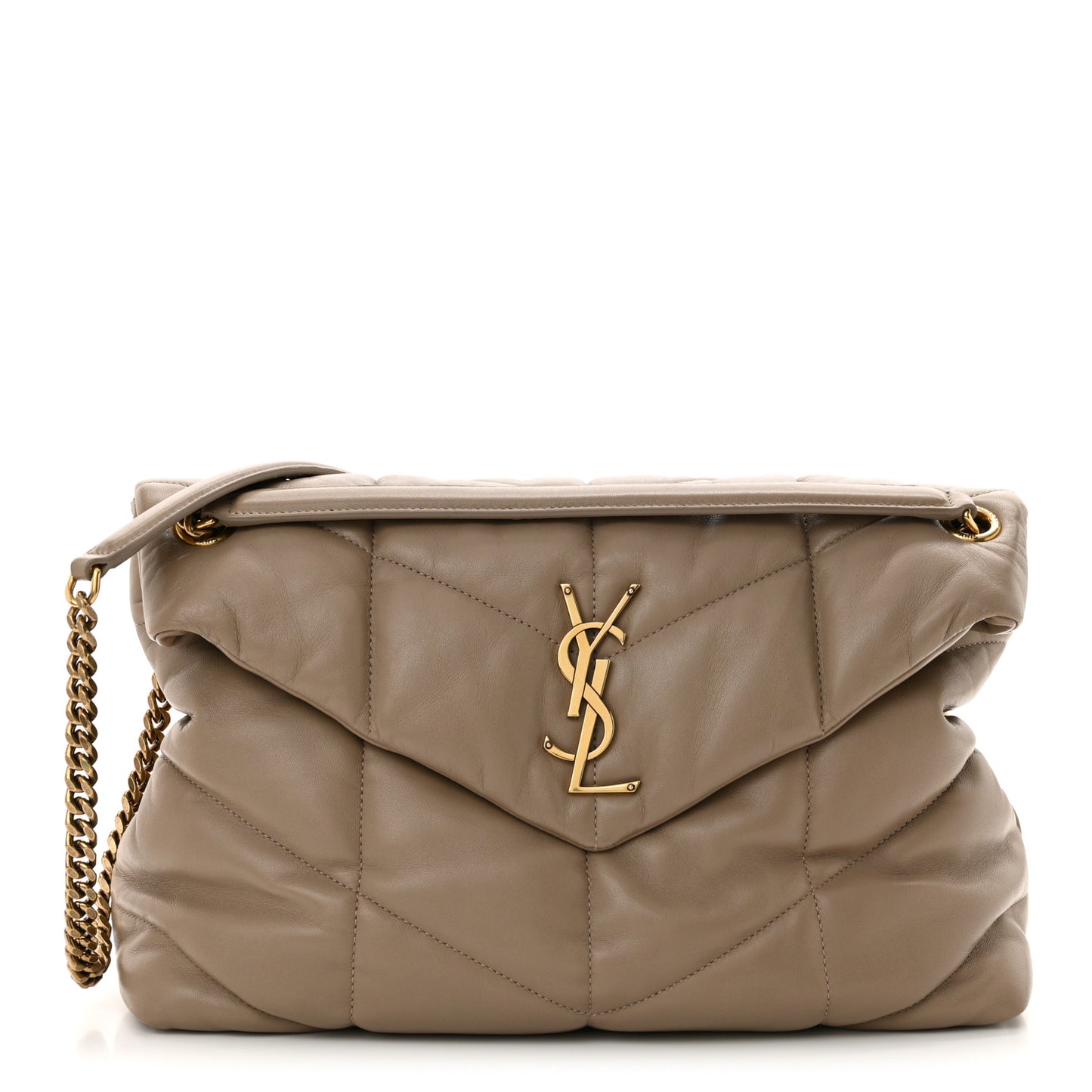 Lambskin Quilted Medium Loulou Puffer Monogram Chain Satchel Dark Beige