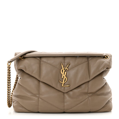 Saint Laurent Lambskin Quilted Medium Loulou Puffer Monogram Chain Satchel Dark Beige 1 of 12