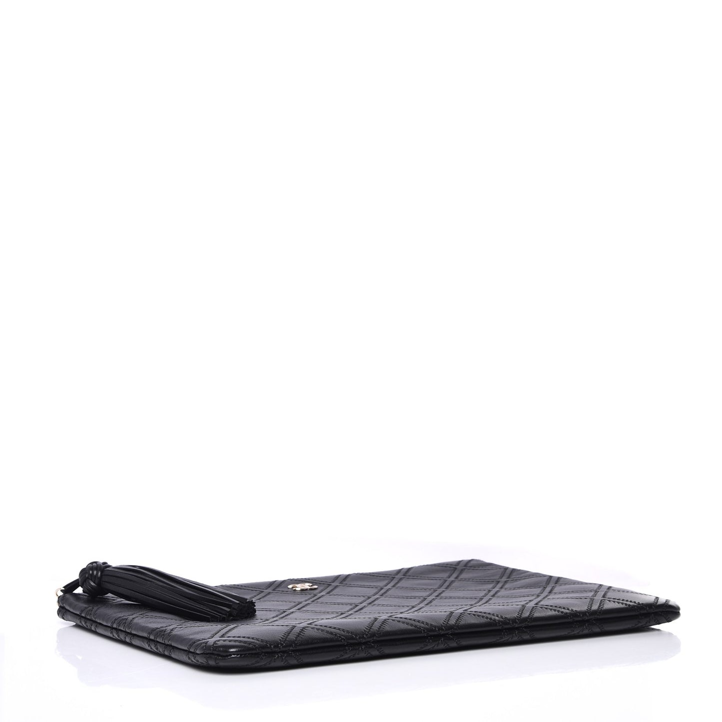Calfskin Quilted Tassel CC Cosmetic Case Black