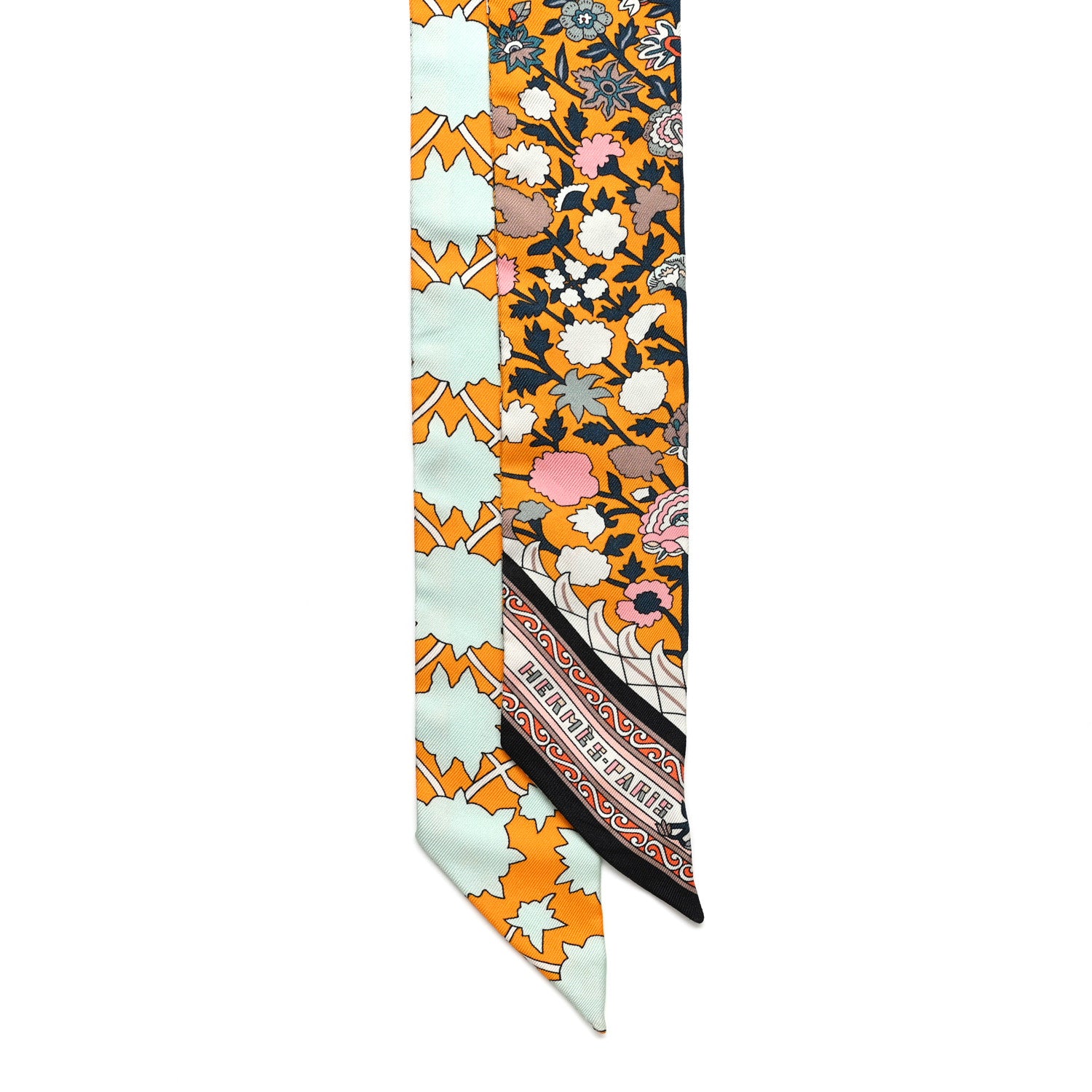 Hermes Silk Tapis Persans Twilly Jaune Aqua Rose Poudre 2 of 6