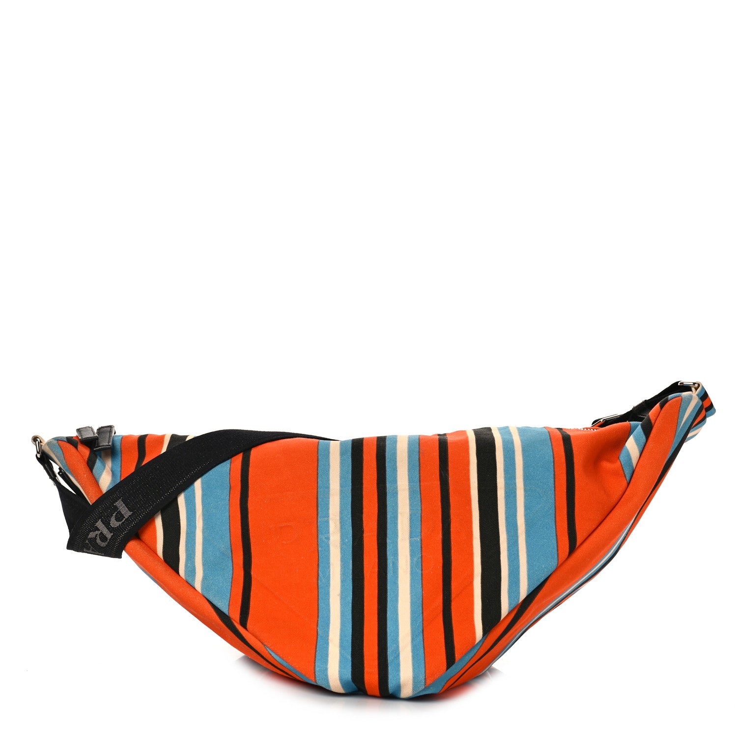 Prada Canvas Logo Embossed Striped Large Triangle Shoulder Bag Arancio 1 of 9