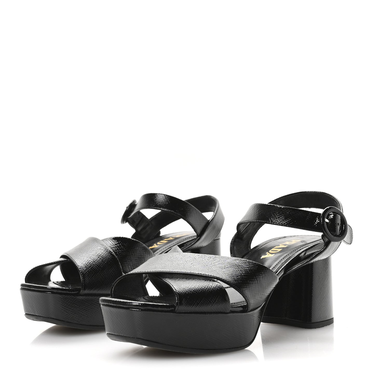 Vernice Saffiano Embossed Crisscross Platform 20/65mm Sandals 37.5 Black