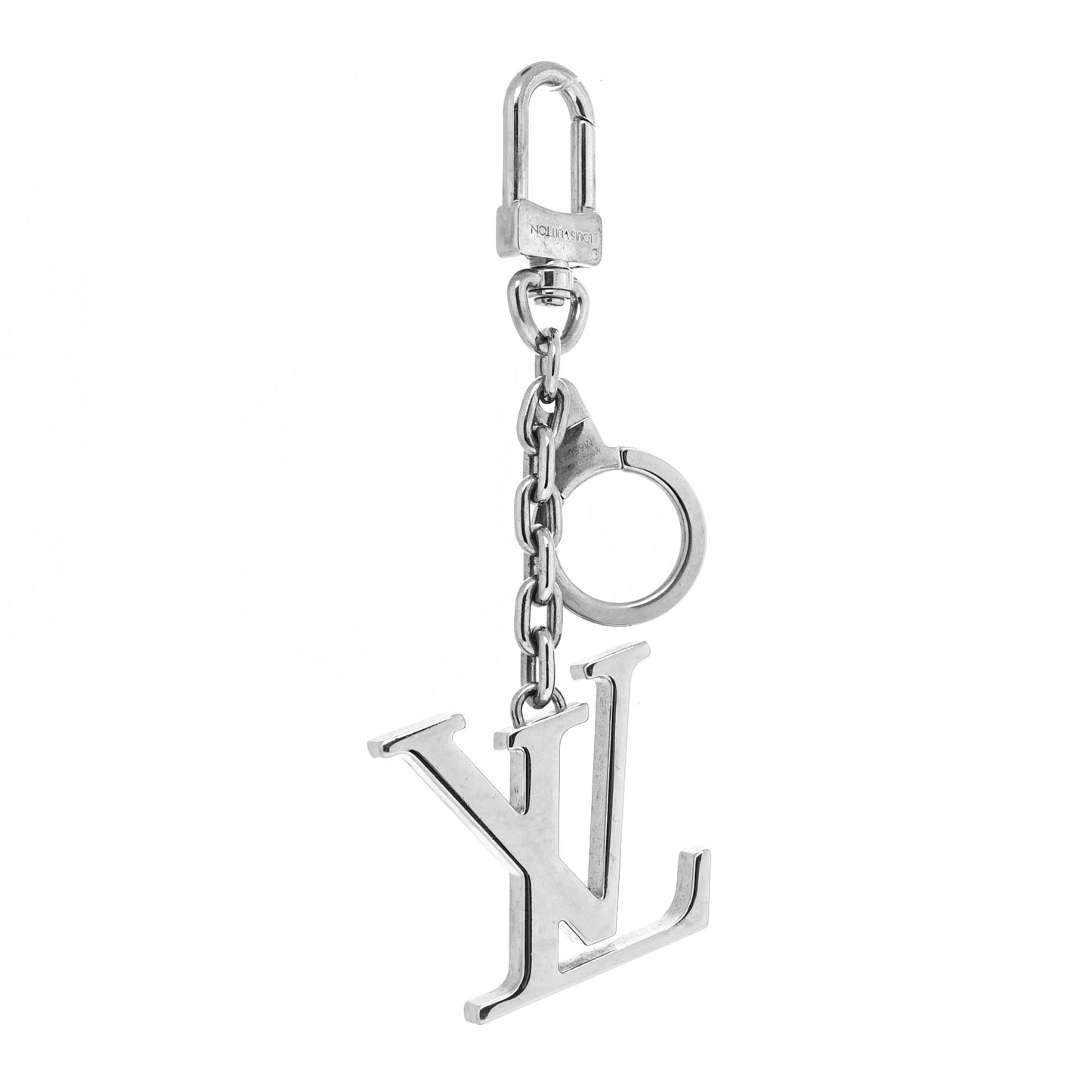 Metal Palladiium Finish LV Initiales Bag Charm Key Holder Silver