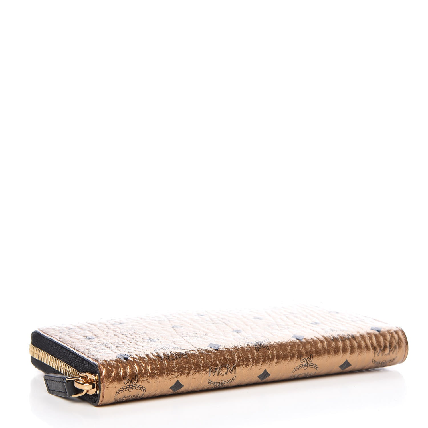 MCM Metallic Visetos Large Zip Around Wallet Gold 4 of 7