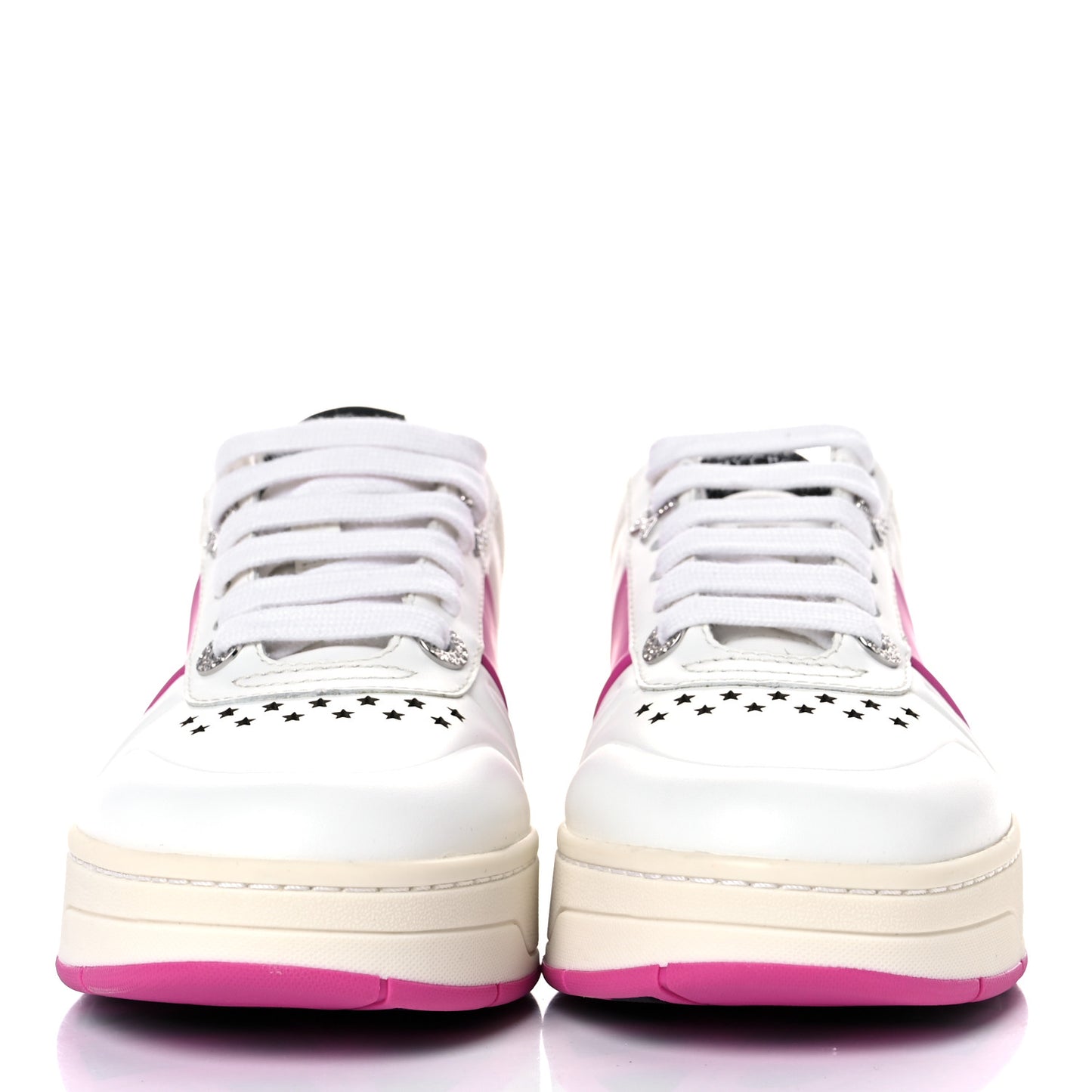 Calfskin Vinyl Striped Hawaii Flatform Sneakers 35.5 White Fuchsia