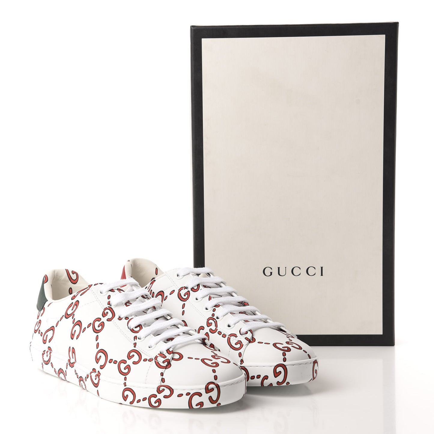 Calfskin GucciGhost Print Womens Ace Sneakers 38 White Hibiscus Red