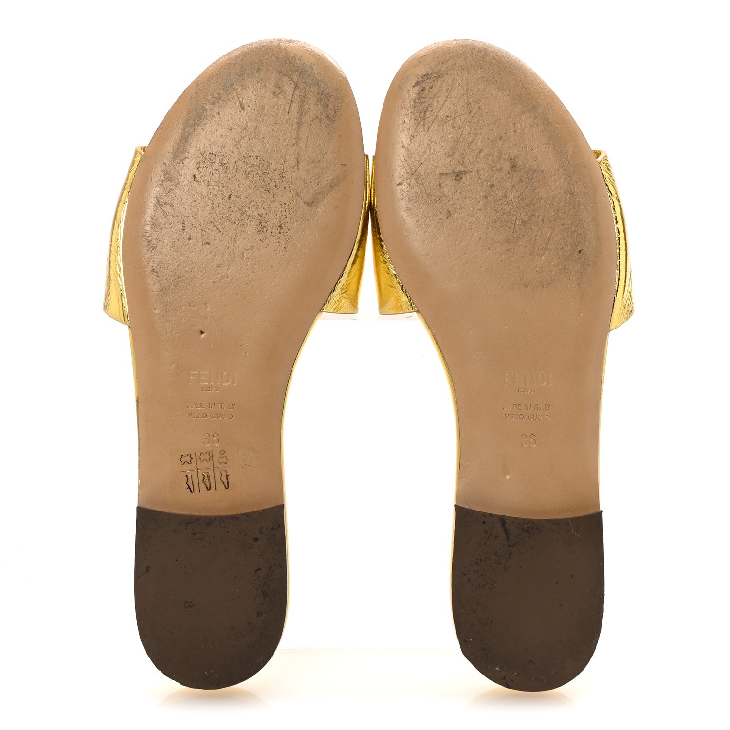 Fendi Nappa Laminata Cuoio Baguette Flat Slide Sandals 36 Gold 6 of 8