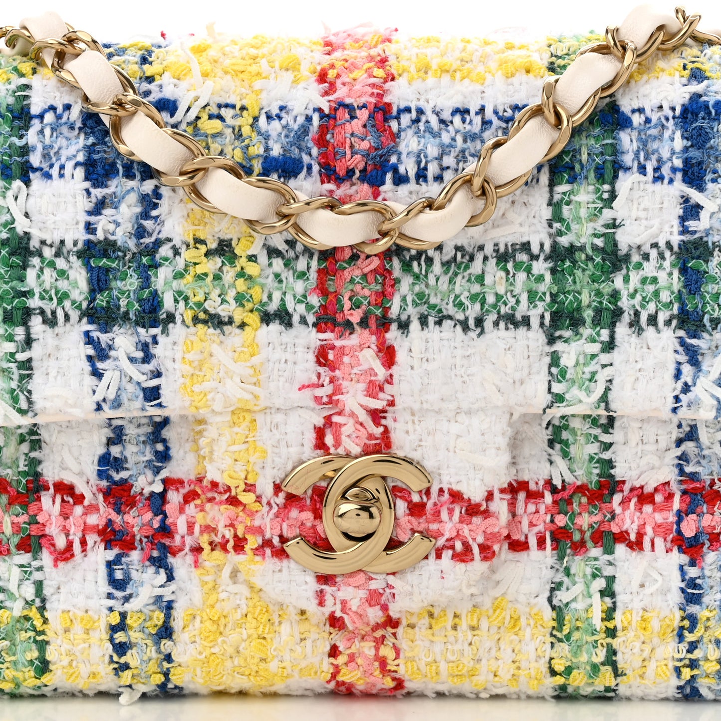 Tweed Quilted Mini Rectangular Flap White Multicolor