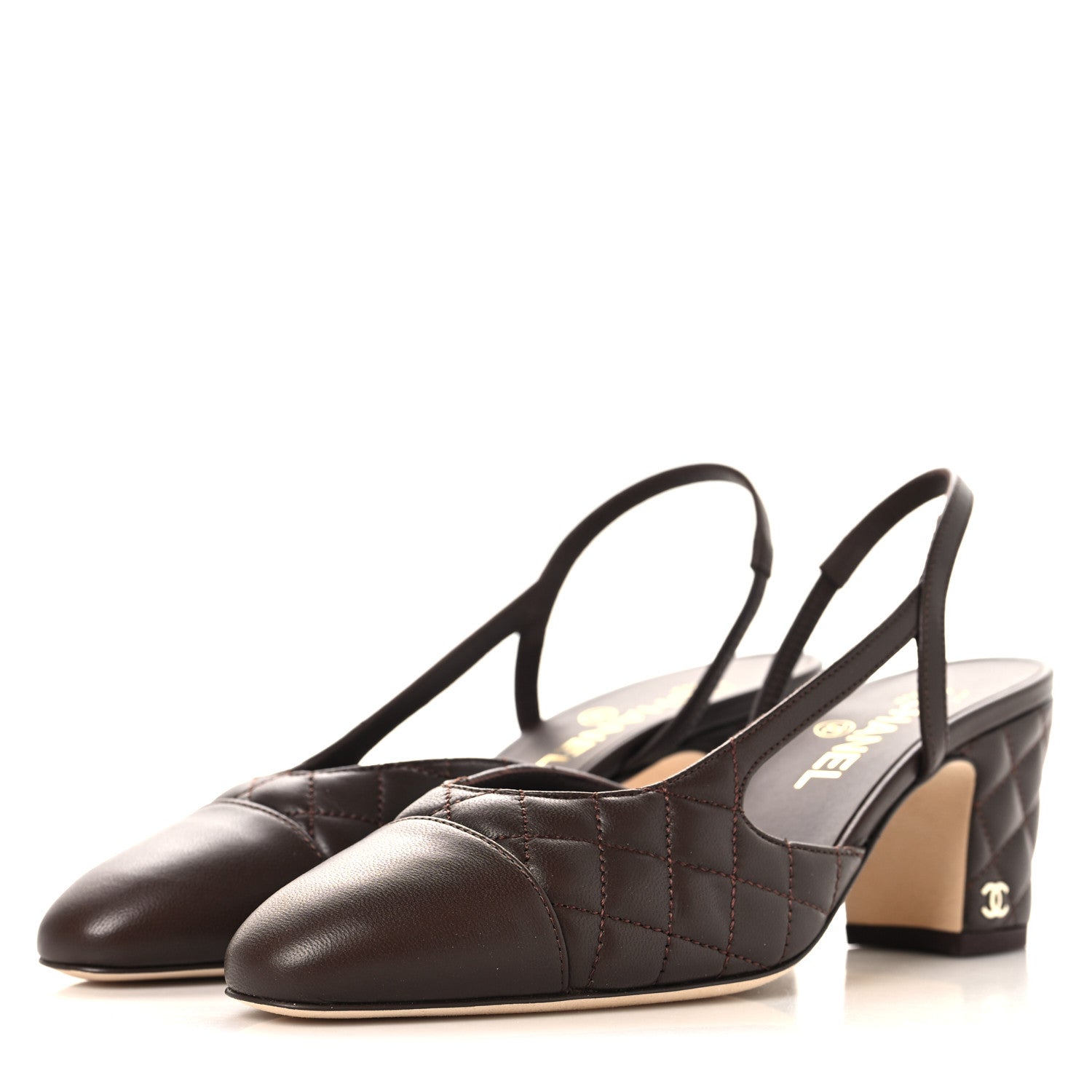 Chanel Lambskin Quilted Cap Toe CC Slingback Pumps  37.5 Brown 4 of 9