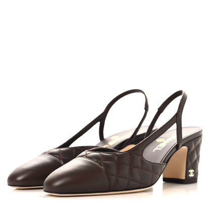 Chanel Lambskin Quilted Cap Toe CC Slingback Pumps  37.5 Brown 4 of 9