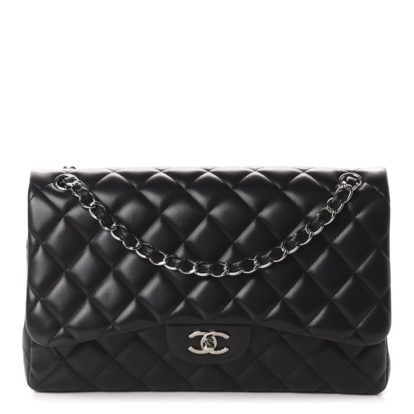 Lambskin Quilted Jumbo Double Flap Black