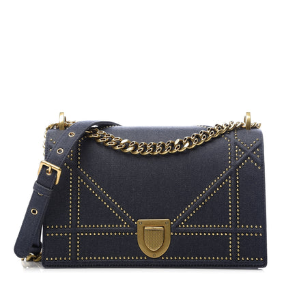 Christian Dior Denim Studded Medium Diorama Flap Bag Blue 1 of 9