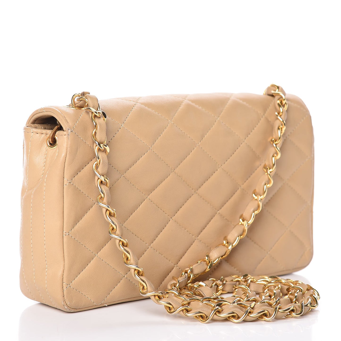 Lambskin Quilted Small Single Flap Beige