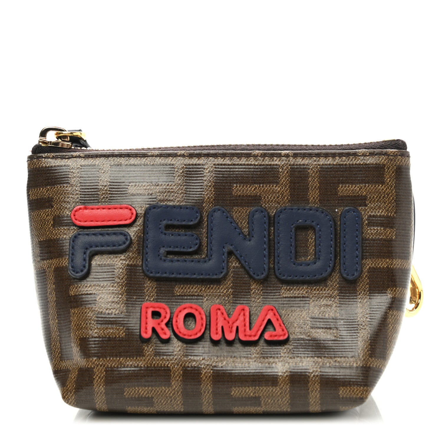 Fendi X FILA Glazed Fabric Vitello Century FF 1974 Mania Beauty Pouch Mogano Panna Blueberry 1 of 8