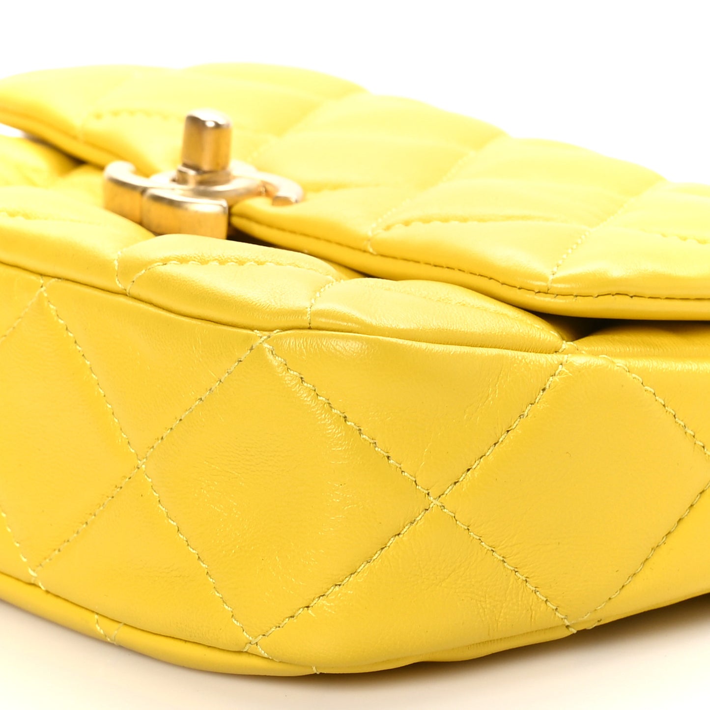 Lambskin Quilted Mini Lacquered Chain Flap Yellow