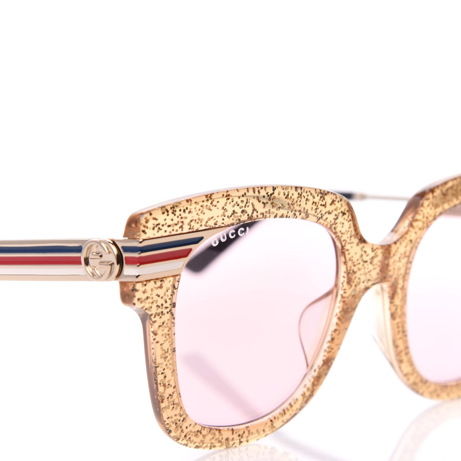 Gucci Acetate Square Frame Web Glitter GG0281S Sunglasses Gold 7 of 7