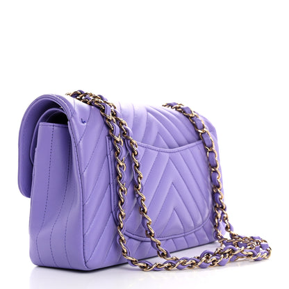 Chanel Lambskin Chevron Quilted Small Double Flap Purple 3 of 13