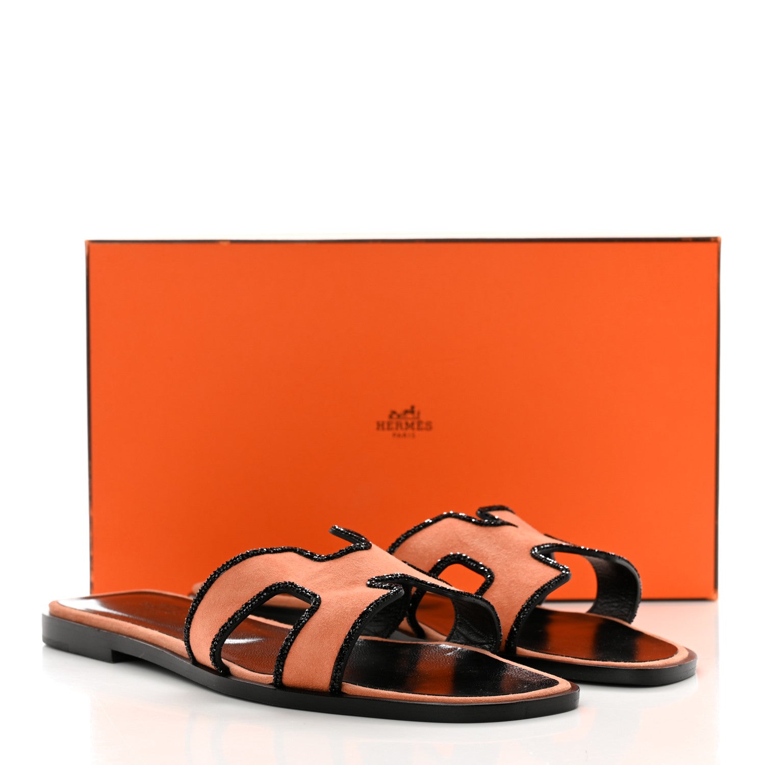 Hermes Suede Goatskin Crystal Oran Sandals 37.5 Rose Bubinga Black 10 of 10