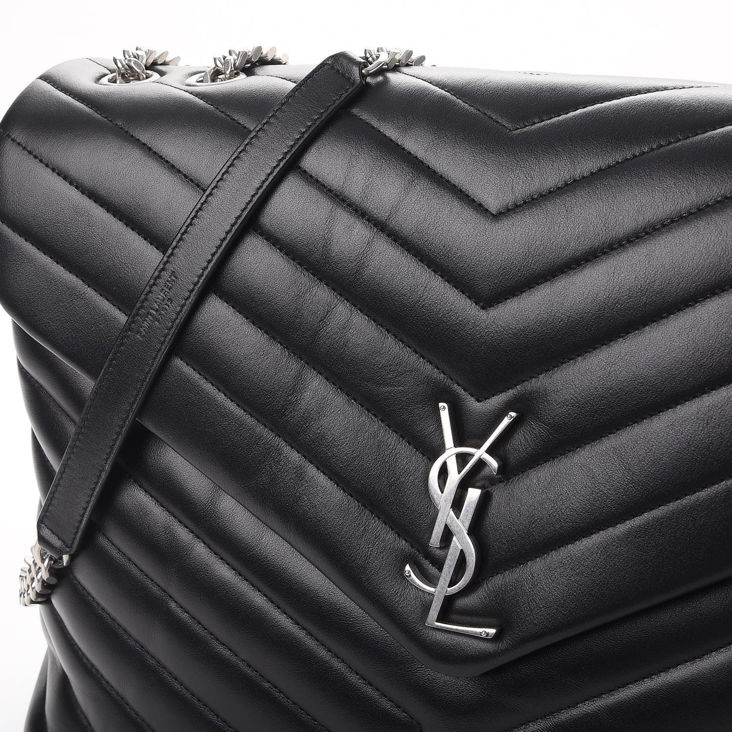 Calfskin Y Quilted Monogram Large Loulou Chain Satchel Black