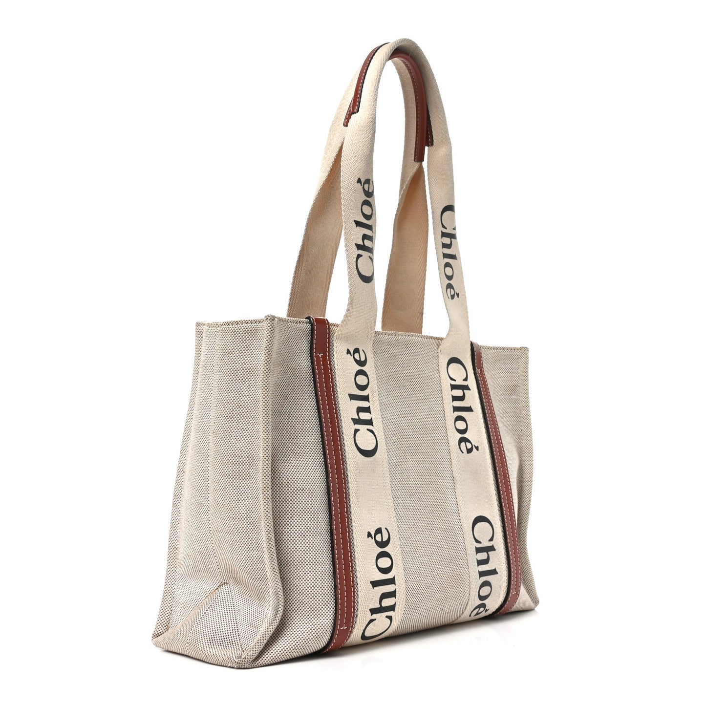 Cotton Calfskin Medium Woody Ribbon Tote White Brown