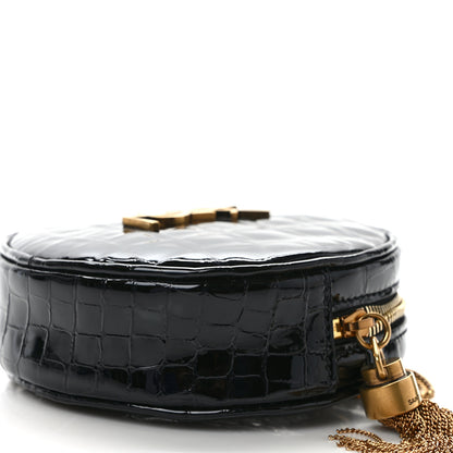 Saint Laurent Patent Crocodile Embossed Round Belt Bag Black 8 of 8