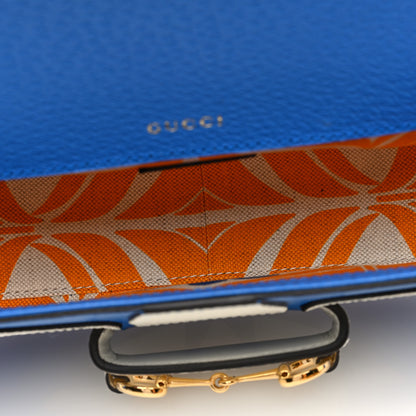 Gucci X ADIDAS Textured Dollar Calfskin Web Small Trefoil Horsebit 1955 Shoulder Bag Blue Off White 5 of 10