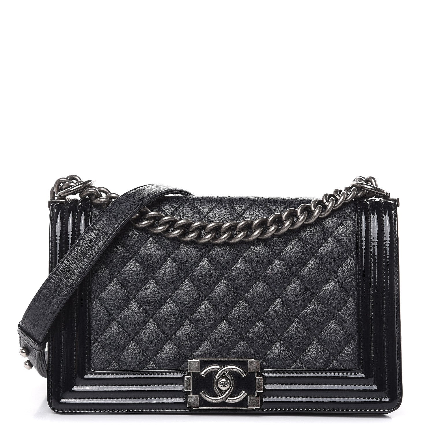 Chanel Goatskin Quilted Patent Medium Duo Boy Flap Black 1 of 13