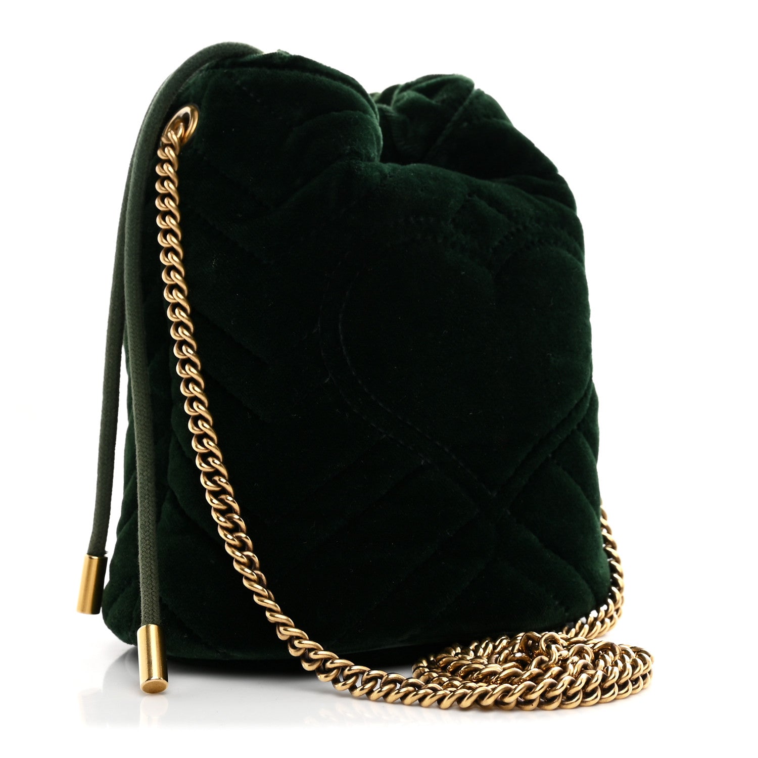 Gucci Velvet Matelasse Mini GG Marmont 2.0 Bucket Bag Dark Green 3 of 10