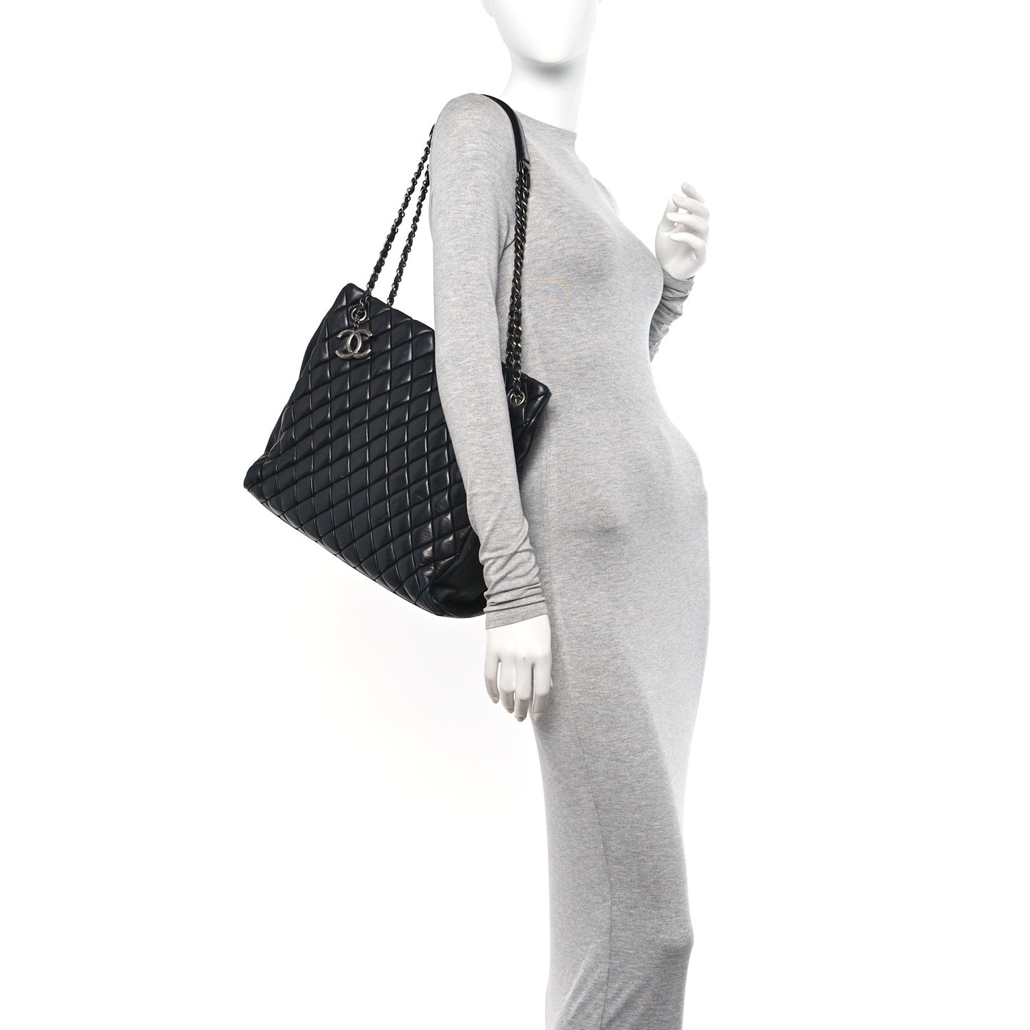 Lambskin Quilted Medium New Bubble North South Tote Black