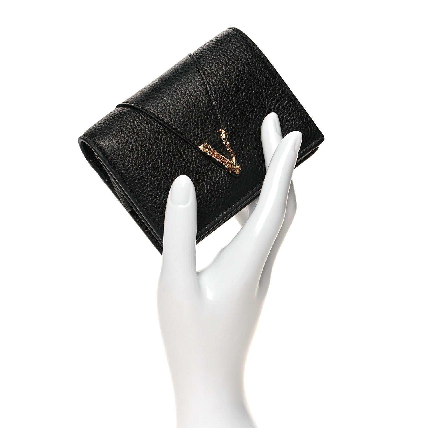 Versace Grained Calfskin Virtus Bifold Wallet Black 2 of 7