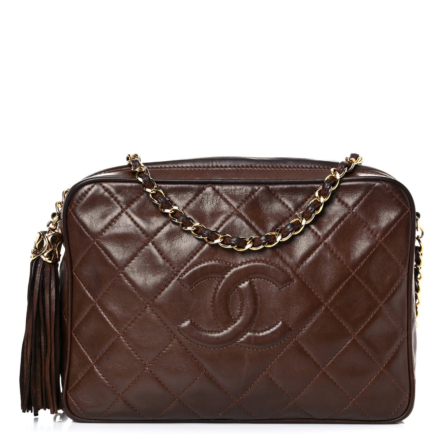 Lambskin Tassel Camera Case Brown