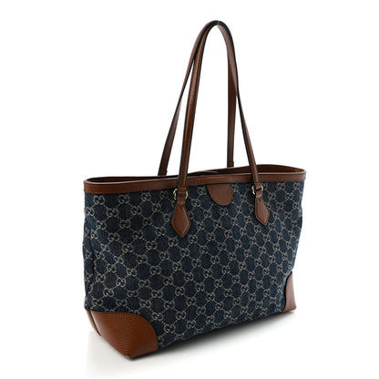 Gucci New Denim GG Monogram Medium Ophidia Shopping Tote Blue Tea Cuir 3 of 11