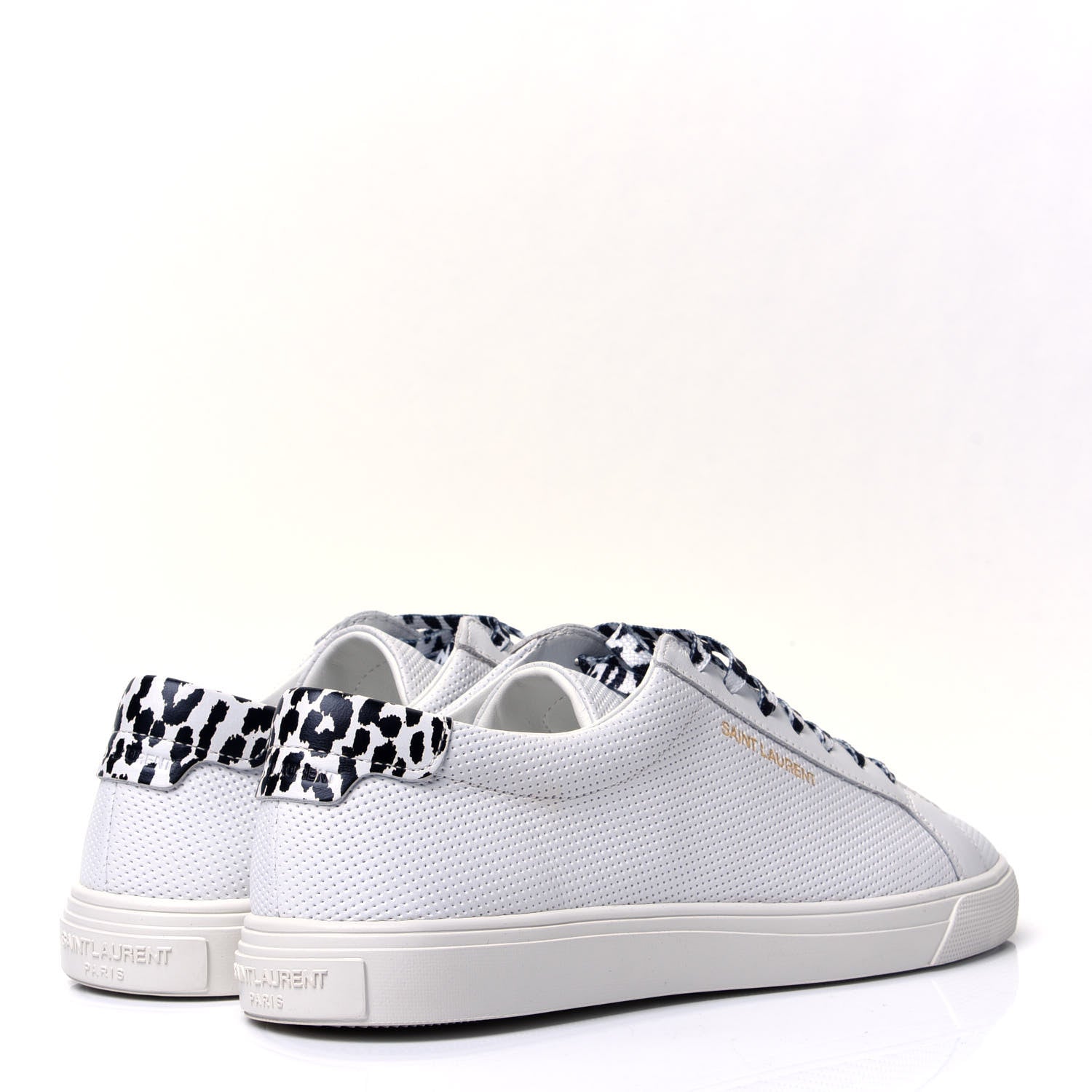 Saint Laurent Perforated Calfskin Cheetah Print Andy Low Top Sneakers 38 White Black 3 of 9
