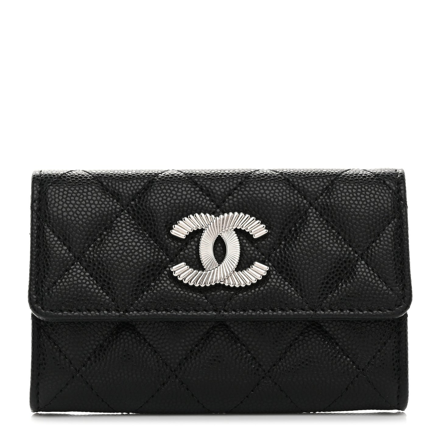 Caviar Quilted CC Flap Card Holder Black