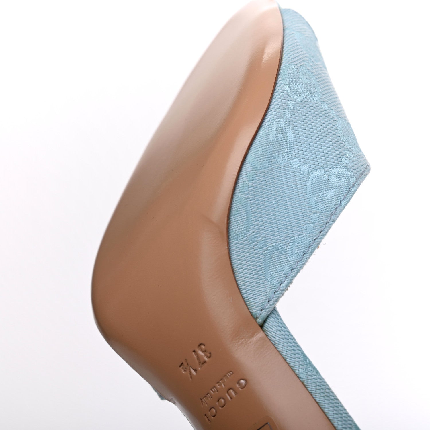 Gucci Monogram Mid Heel Slides 37.5 Sea Blue 9 of 11