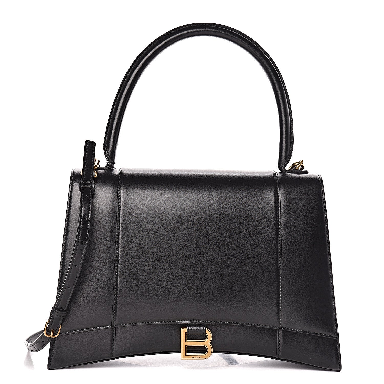 Balenciaga Shiny Box Calfskin Medium Hourglass Top Handle Bag Black 1 of 12