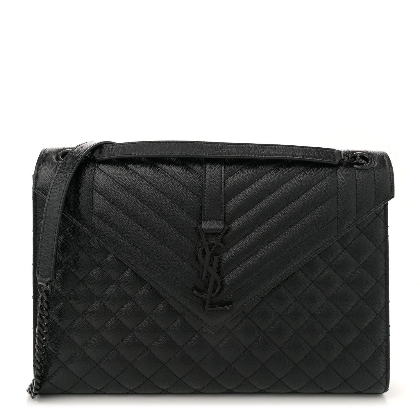 Grain De Poudre Textured Mixed Matelasse Large Triquilt Monogram Monochrome Satchel Black
