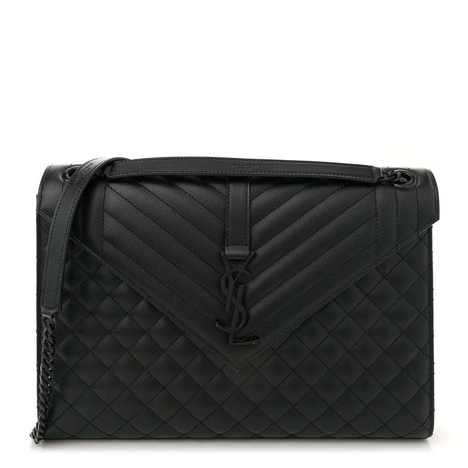 Saint Laurent Grain De Poudre Textured Mixed Matelasse Large Triquilt Monogram Monochrome Satchel Black 1 of 14