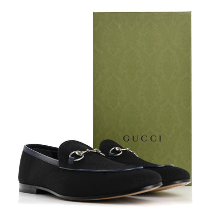 Gucci Canvas Horsebit Mens Jordaan Loafers 10.5 Black Blue Agata 13 of 13