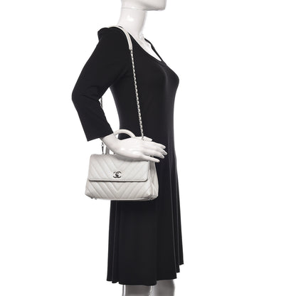 Chanel Iridescent Caviar Chevron Quilted Mini Coco Handle Flap White 2 of 11