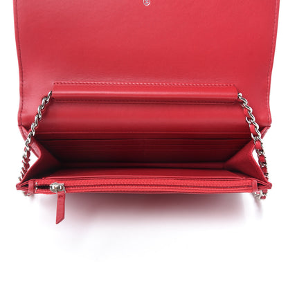 Chanel Caviar Quilted Diamond CC Wallet On Chain WOC Red 5 of 12