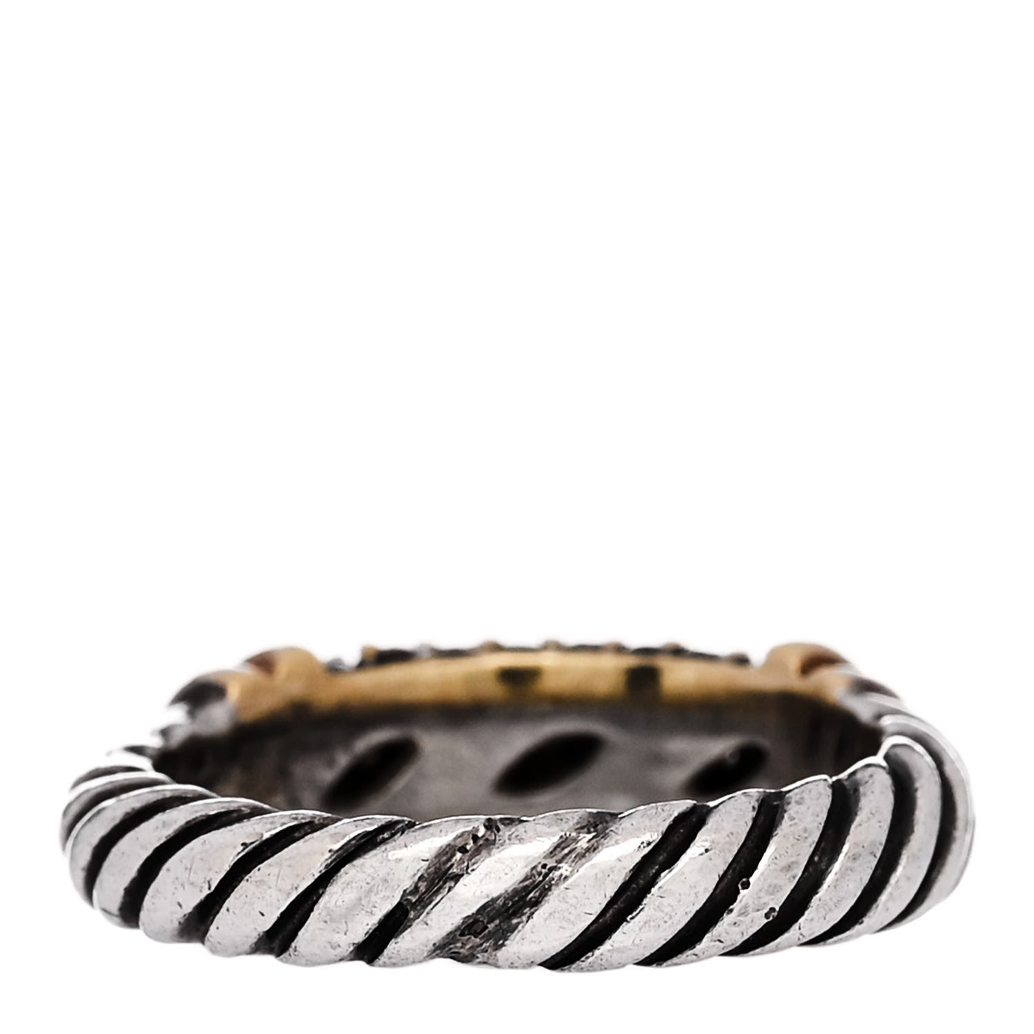 David Yurman Sterling Silver 18K Yellow Gold Diamond 8mm Metro Cable Ring 45 3.5 3 of 4